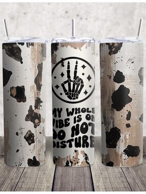 Hand Crafted Beige Black White Cowhide Print Skinny Tumbler